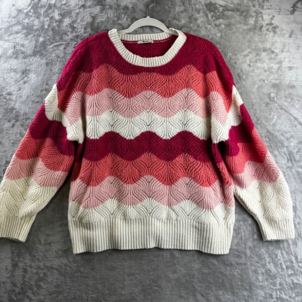 Tu Woman Sweater Womens 18 Pink Chevron Wave Pointelle Knit Crew Neck (1888)